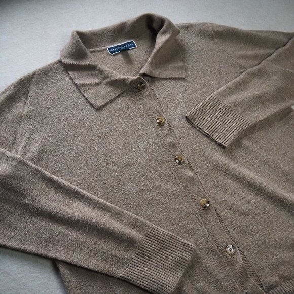 Karen Scott Luxsoft Cardigan Sweater Size M Medium Light Brown Shawl Collar Soft - Picture 1 of 8